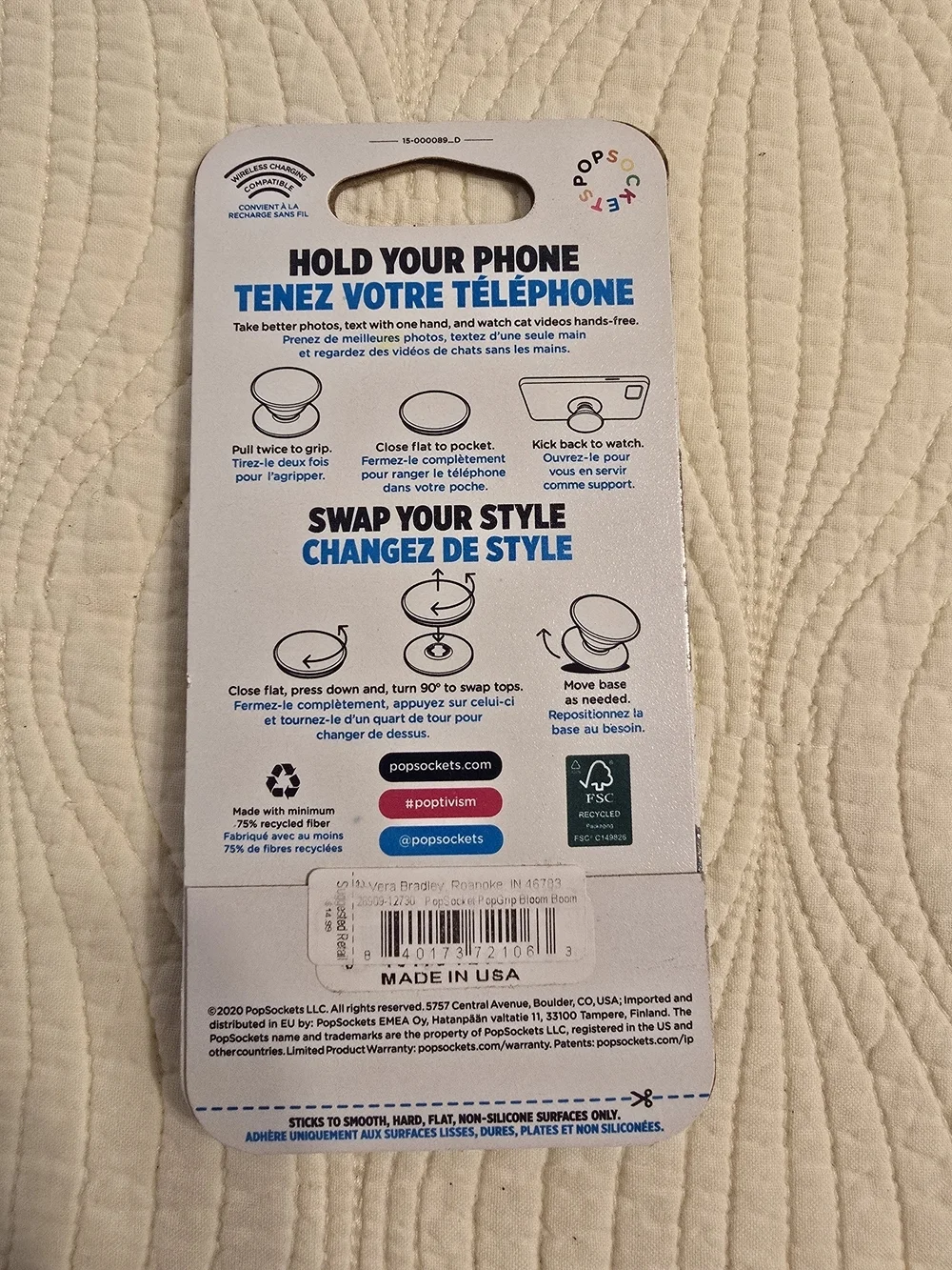NWT PopSocket PopGrip Limited Edition Vera Bradley Collab, Bloom Boom